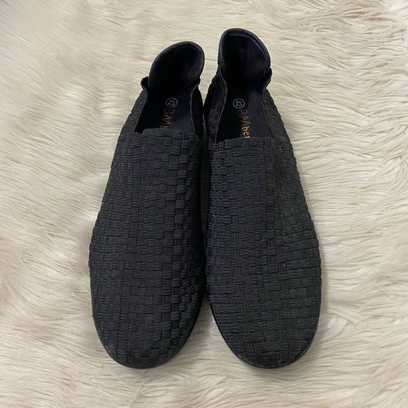 Bernie Mev Black Woven Smooth Cha Cha Sneaker Wedge Slip On Loafers - Picture 2 of 7